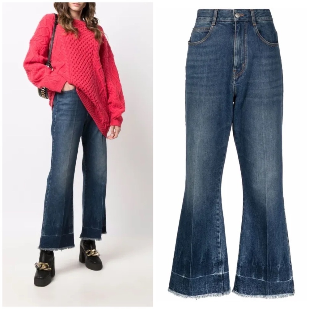 NWT Stella McCartney Vintage Dark Blue 90s Crop Flare Jeans Sz 30 - Picture 2 of 16
